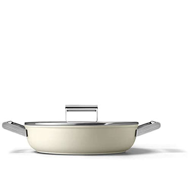 Smeg Cookware 50s Style Non-Stick Deep Frying Pan with Lid, 4 l (Cream) on Sale